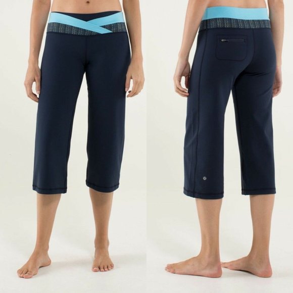 Lululemon 6 Dharana Crop Pants Inkwell Blue Zip Pocket Loose Wide Hyper Stripe - Picture 1 of 8